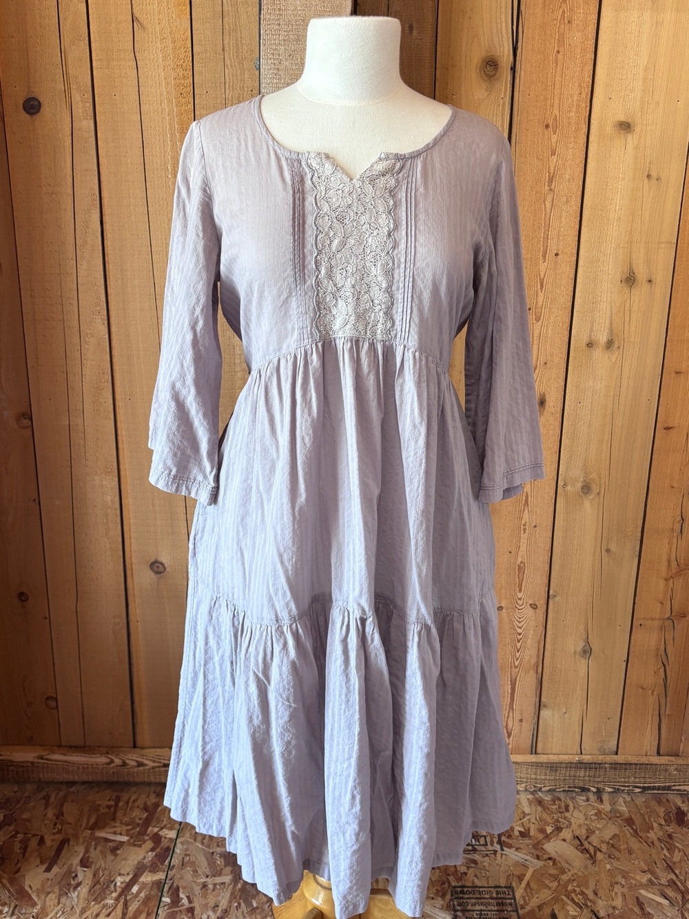 April Cornell Lavender Lace-Paneled Tiered Midi Dress